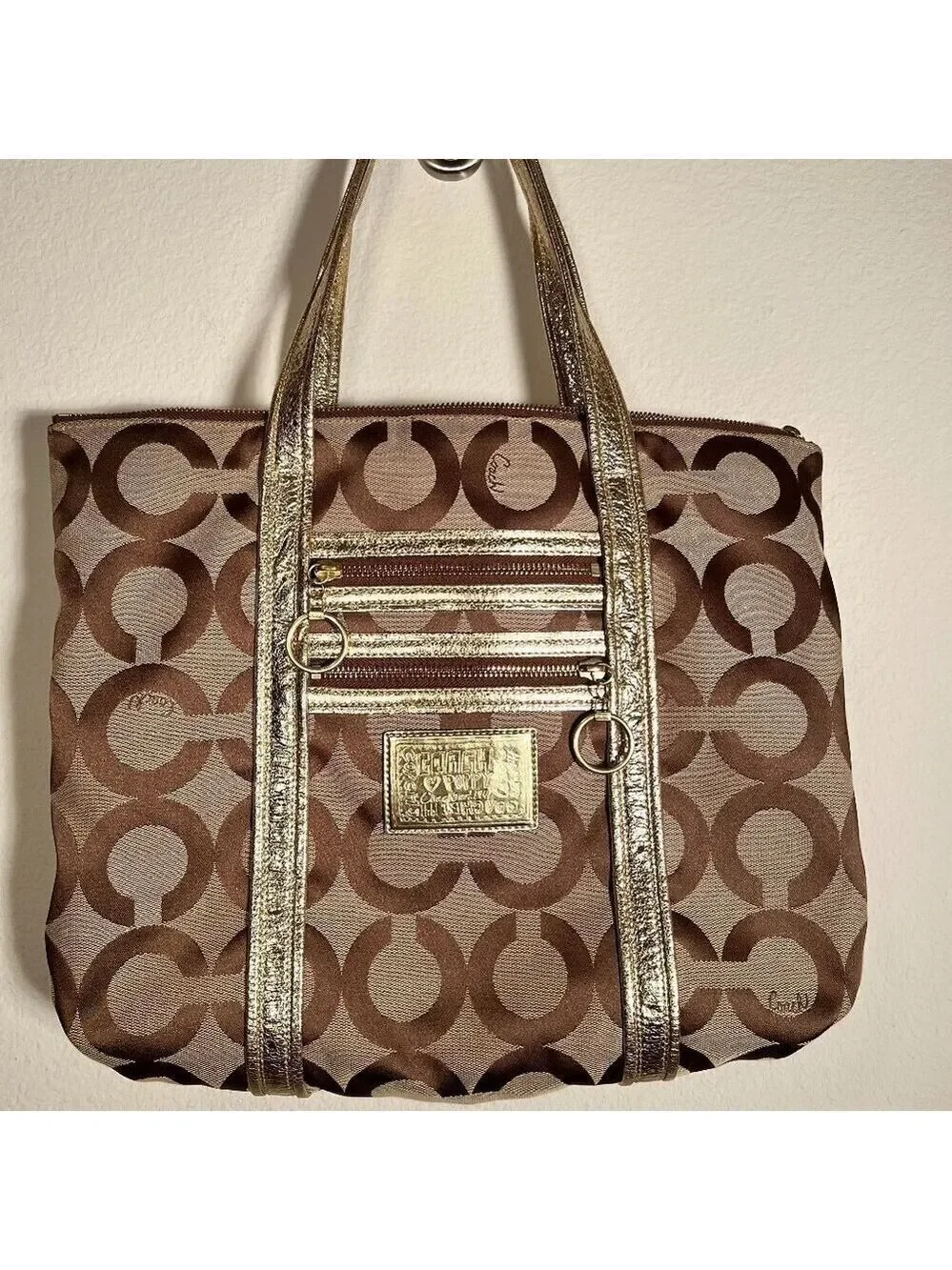 Coach Poppy Tote Gold Khaki Large